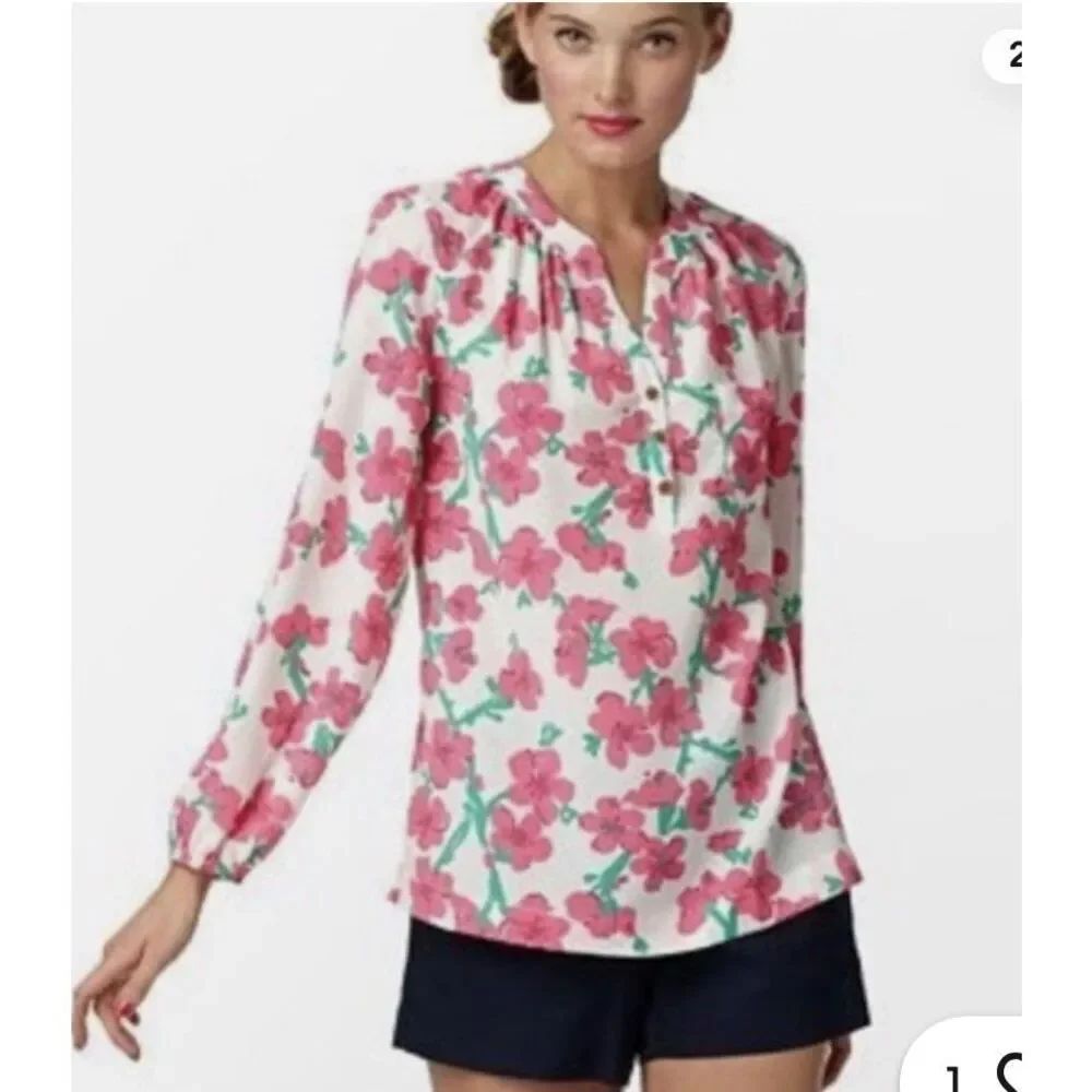 Lilly Pulitzer Alina Pink Floral Tunic Blouse sz M EUC